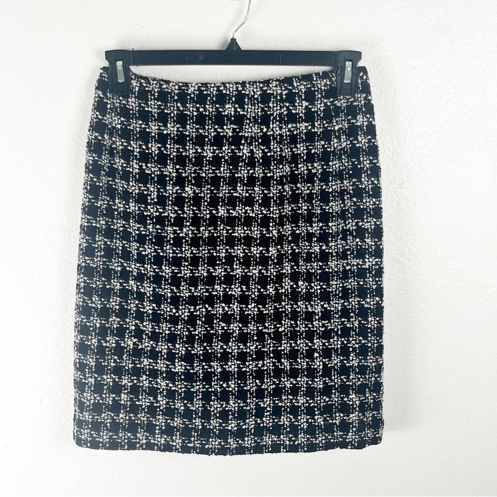 TALBOTS Black Checkered Wool Blend Tweed Lined Skirt 8 Career Office Corpcore